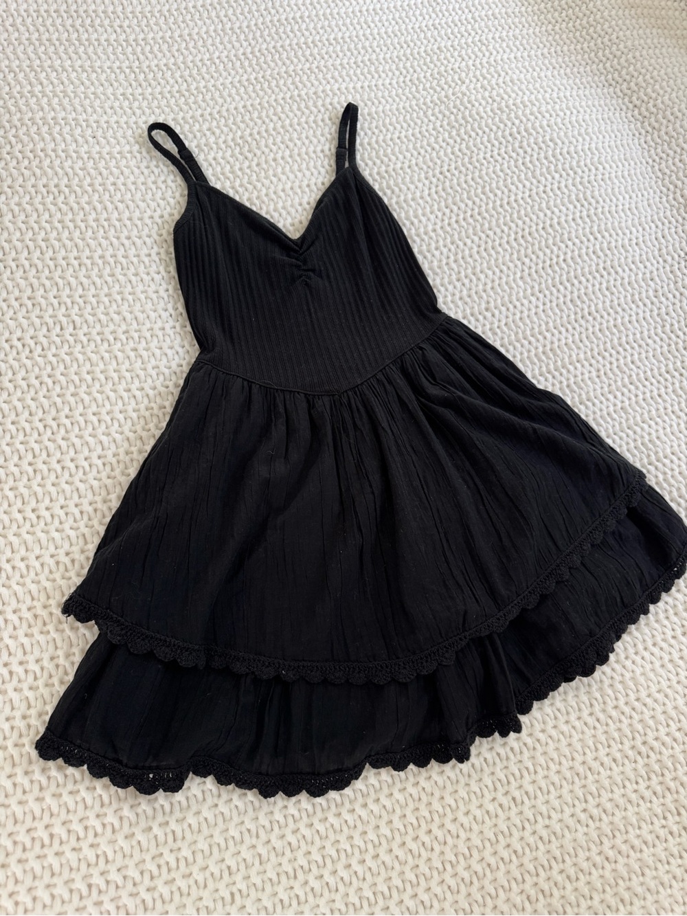 aerie Mini Black Ribbed V-Neck Spaghetti Strap Dress